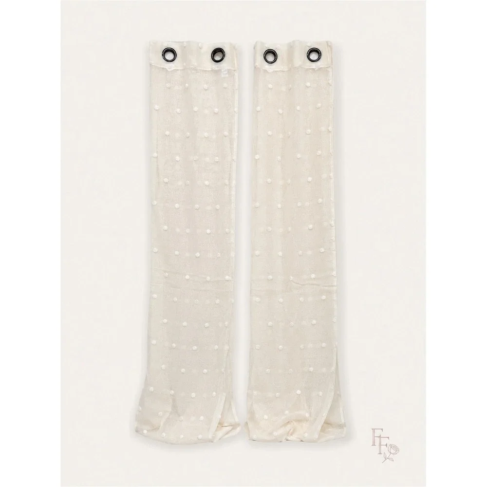 Boho Ivory Sheer Pom Pom Curtain Panels Set of 2 38
